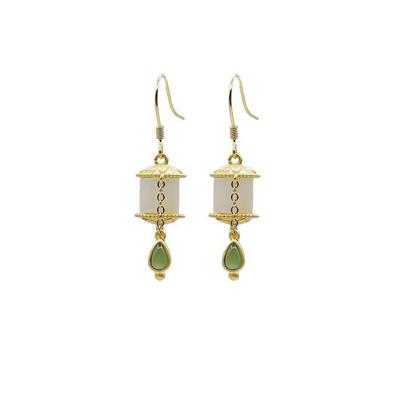 Orecchini pendenti con ruota della preghiera in giada e argento sterling 925 Buddha Stones
