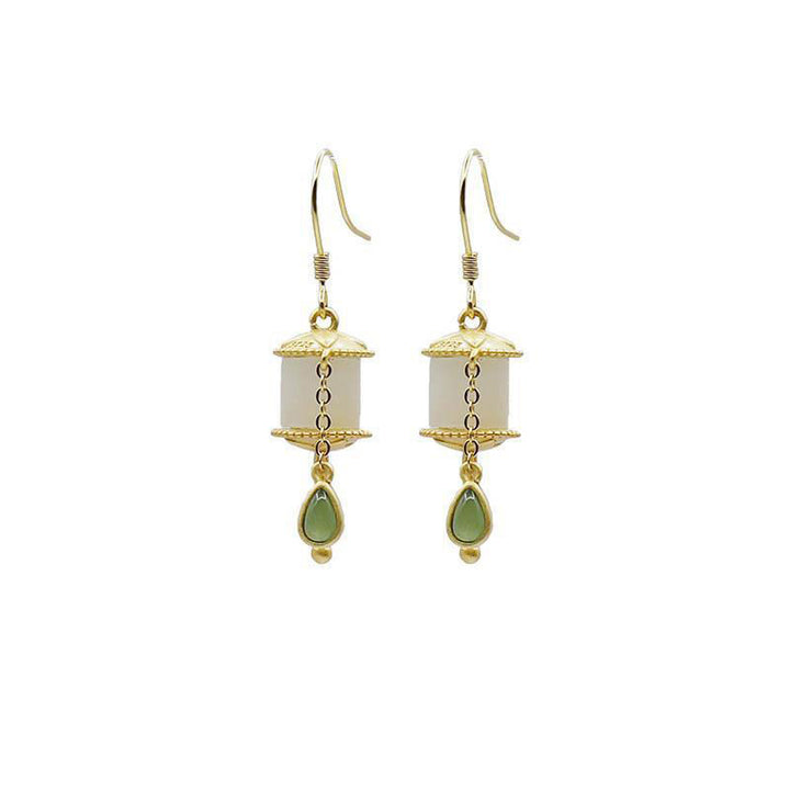Orecchini pendenti con ruota della preghiera in giada e argento sterling 925 Buddha Stones