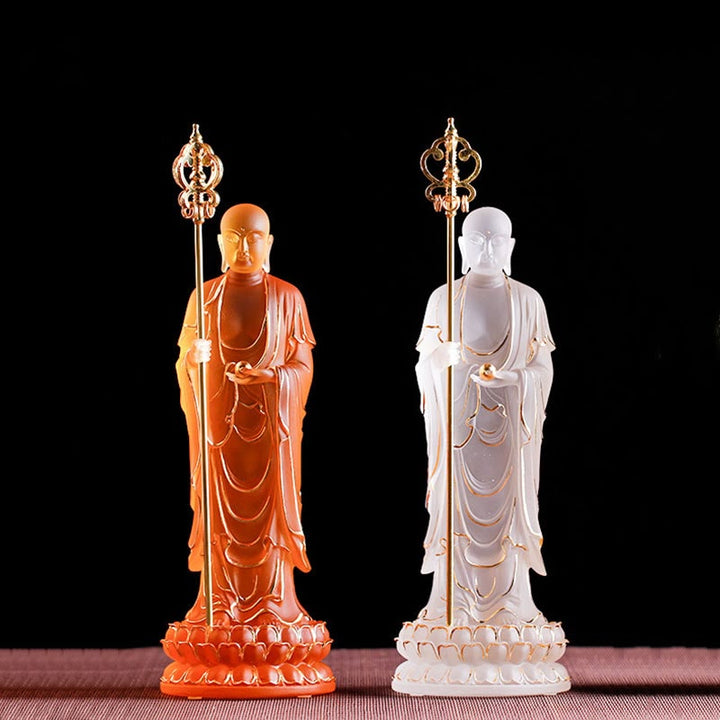 Buddha Stones fatte a mano Ksitigarbha Bodhisattva Figurina Liuli Cristallo Pezzo d'arte Statua della serenità Decorazione per la casa
