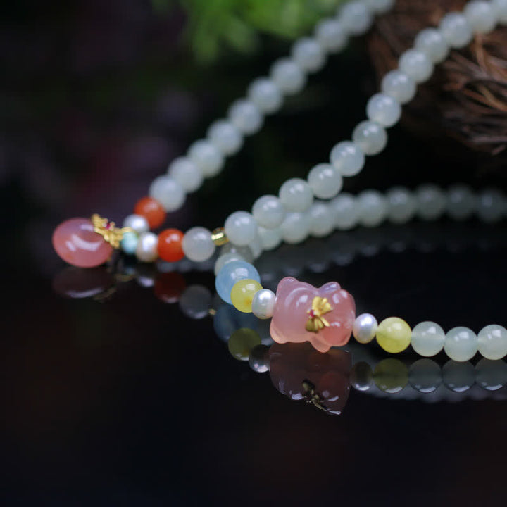 Braccialetto Buddha Stones Natural Hetian Jade Rosa Cristallo Pace Fibbia Felicità Abbondanza