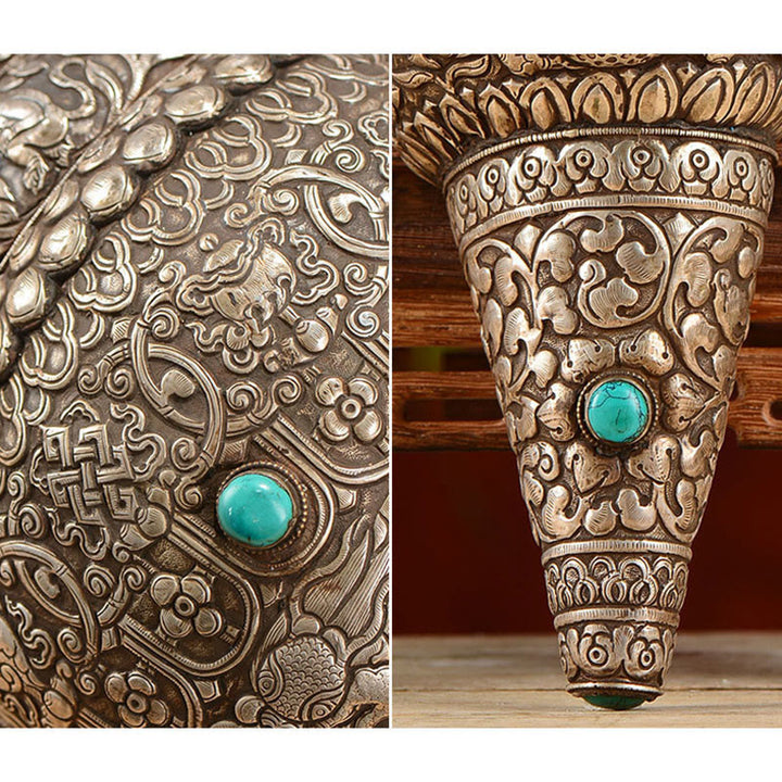 Tibetano fatto a mano naturale Shankha inciso otto simboli di buon auspicio conchiglia fortunata decorazione per la casa