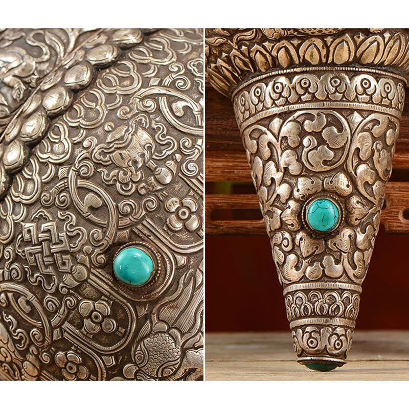 Tibetano fatto a mano naturale Shankha inciso otto simboli di buon auspicio conchiglia fortunata decorazione per la casa - image 7