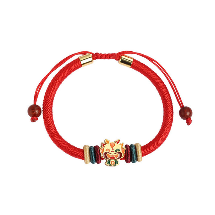 Braccialetto rosso intrecciato con ciondolo a forma di fortuna Buddha Stones in argento sterling 925 fatto a mano con motivo dell'anno del drago cinese