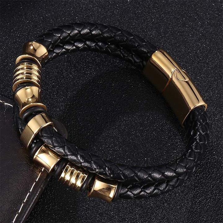 Braccialetto della fortuna in pelle intrecciata a strati Buddha Stones