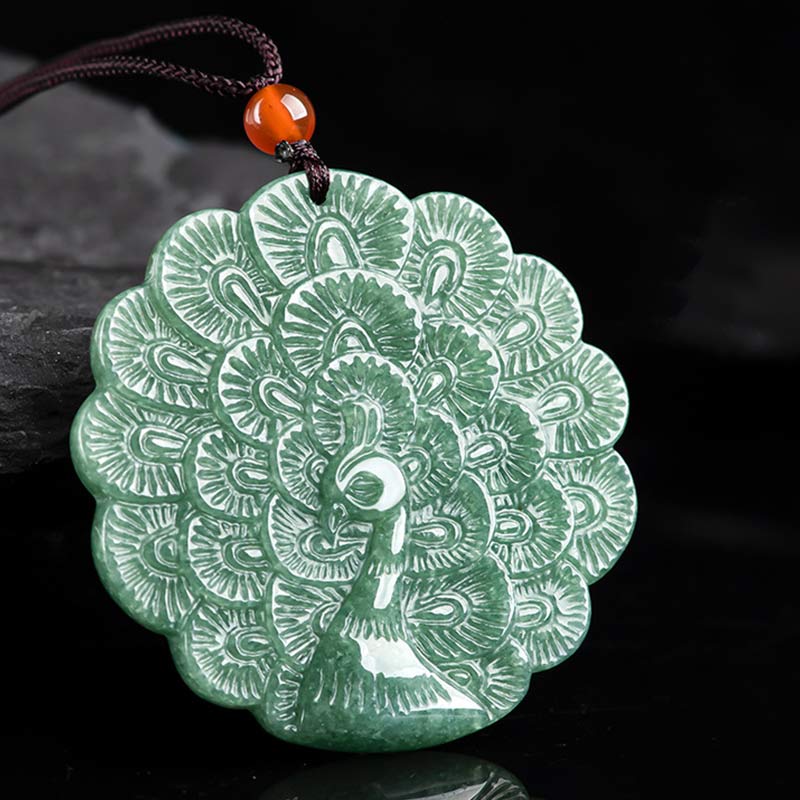 Collana con ciondolo di pavone in giada naturale e fortuna e prosperità