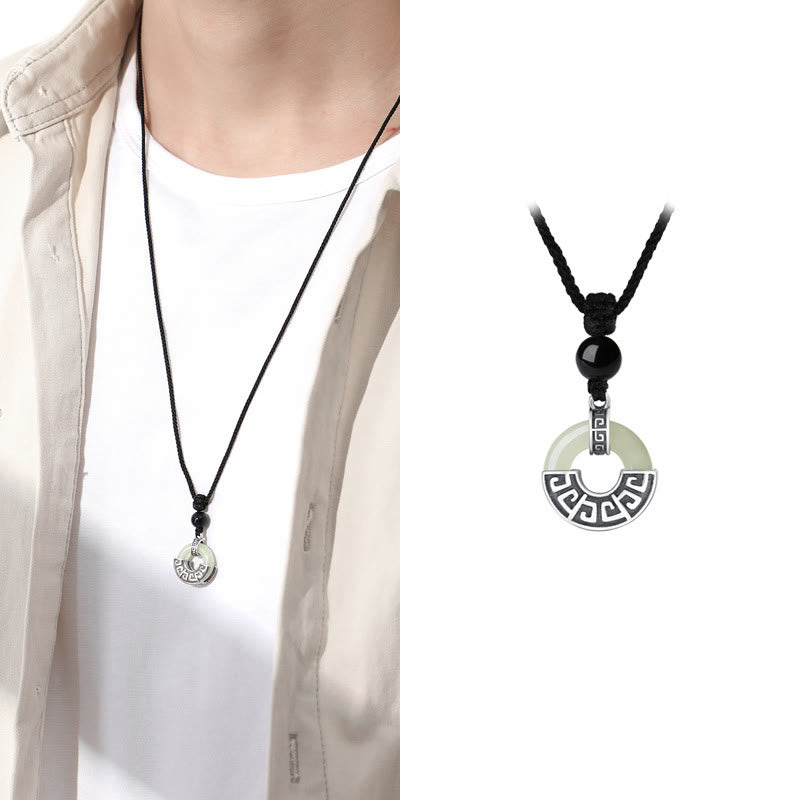 Collana con ciondolo Buddha Stones in argento sterling 925, giada naturale di Hetian, fibbia della pace e prosperità