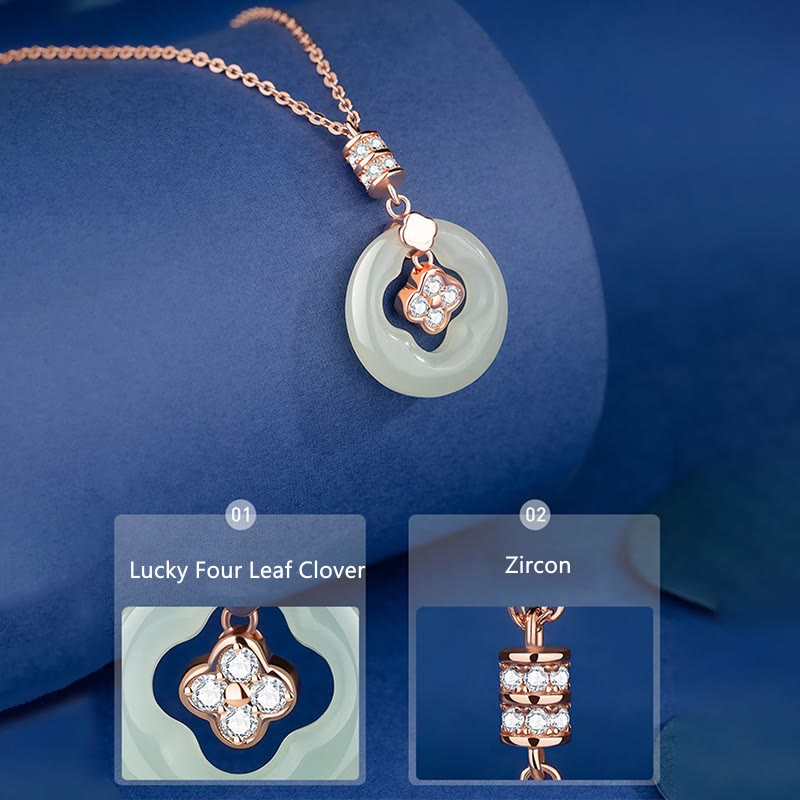 Buddha Stones 925 Sterling Silver Hetian Jade naturale Lucky Four Leaf Clover Zircone Collana pendente con scatola regalo