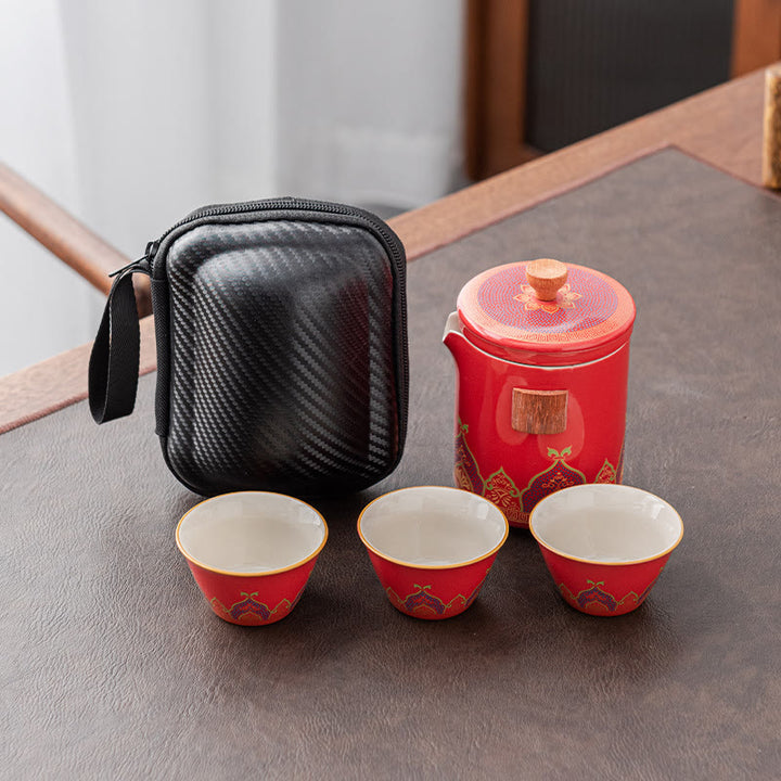 Buddha Stones Flower Chinese Gongfu Teiera in ceramica portatile Set da tè da viaggio all'aperto