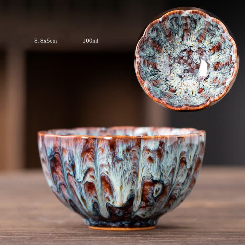 Buddha Stones Peach Blossom Pattern Tazza da tè in ceramica Tazze da tè a forma di fiore