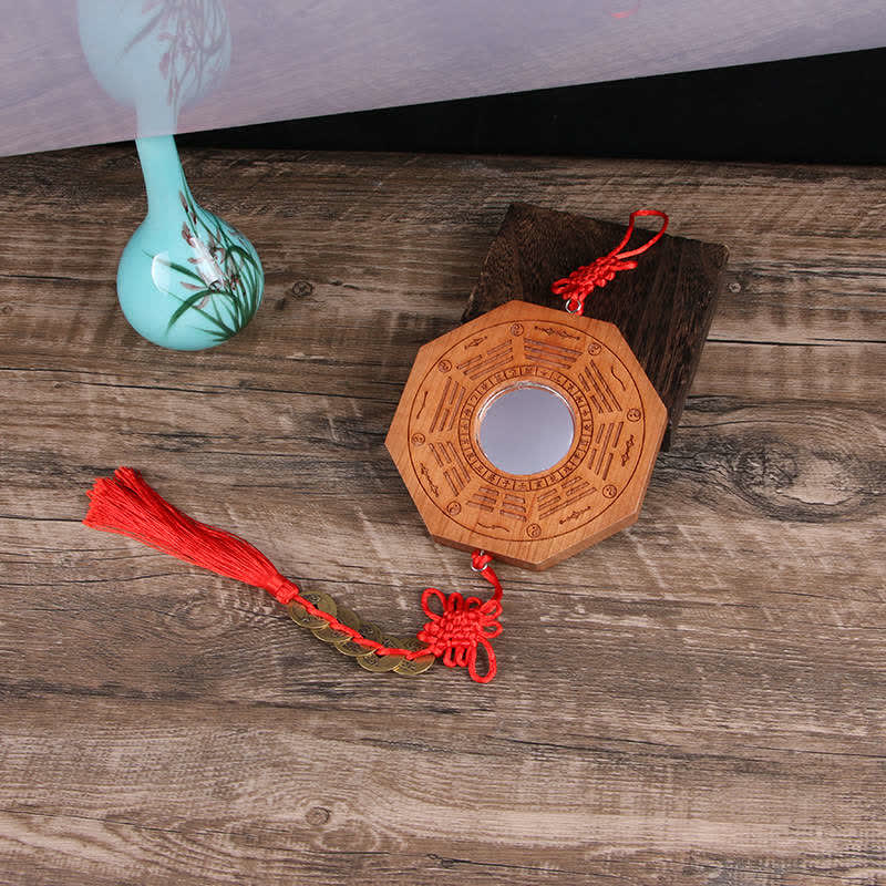 Mappa Feng Shui Bagua Legno di pesco Cinque monete imperatore Bilancia cinese Nodo Mappa energetica Specchio - 20*2 cm - Specchio convesso - Mappa di Bagua e monete dei cinque imperatori - image 1