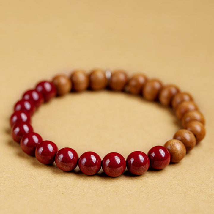 Bracciale Buddha Stones in argento sterling 925, legno di pesca, cinabro, allontana gli spiriti maligni