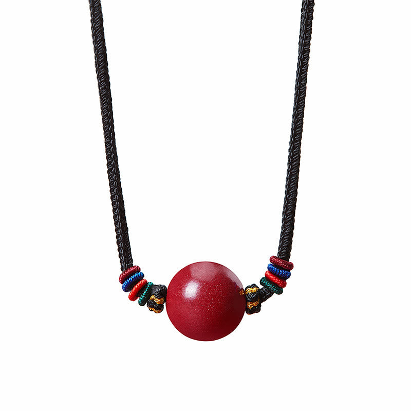Collana con ciondolo in corda di benedizione con perline di cinabro e Buddha Stones