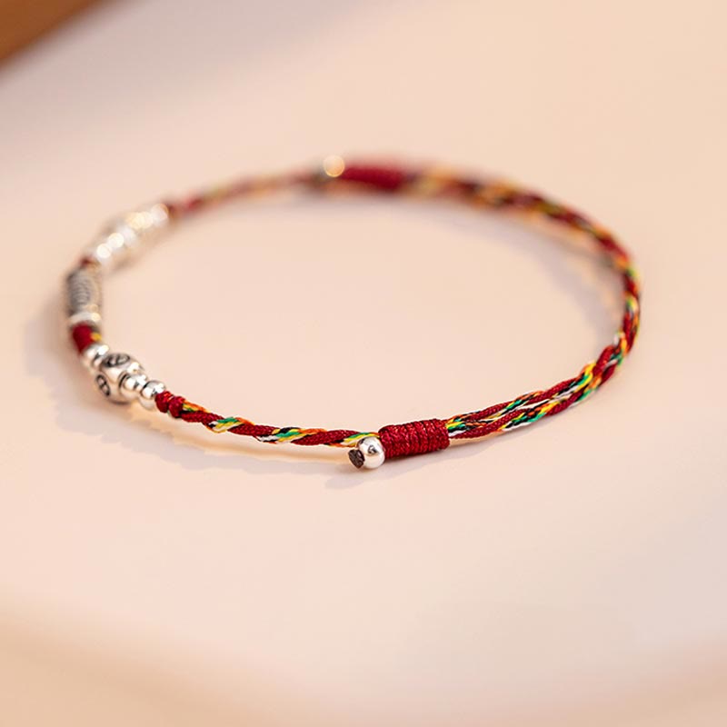 Buddha Stones 925 Sterling Silver Luck Koi Fish Braccialetto alla caviglia intrecciato con corda colorata - image 12