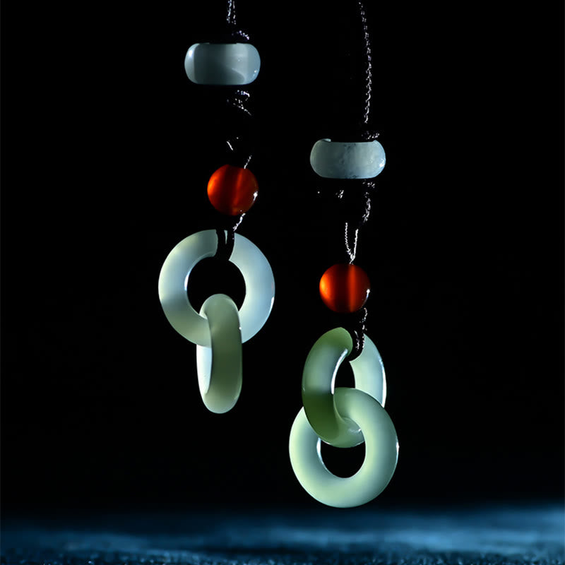 Buddha Stones Ciondolo della collana del successo della fibbia della pace doppia della giada bianca di Hetian naturale - image 5