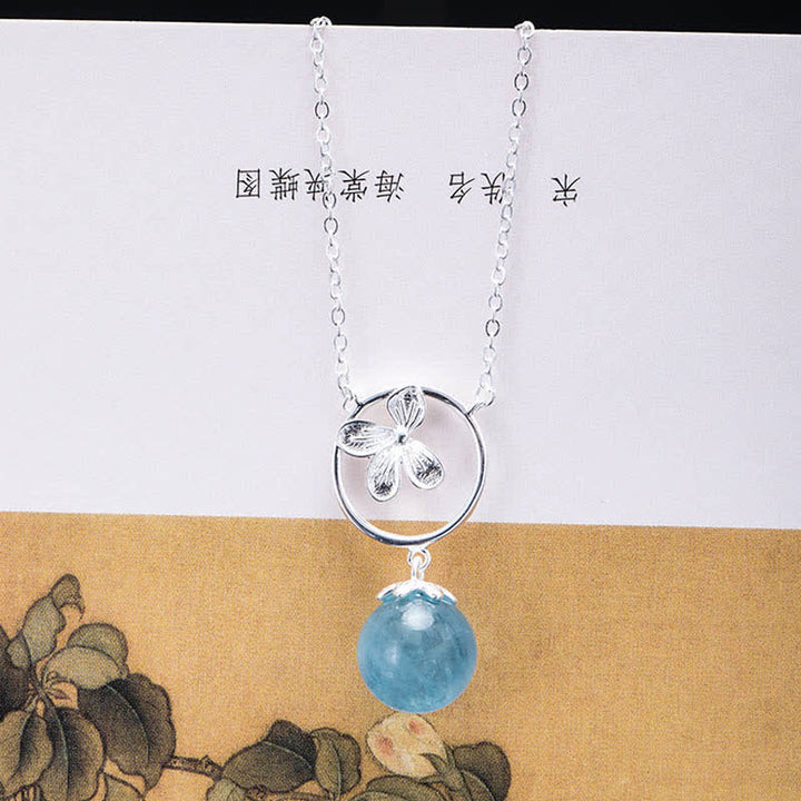 Buddha Stones 925 Sterling Silver Acquamarina Naturale Foglia Fiore Orecchini Collana Pace
