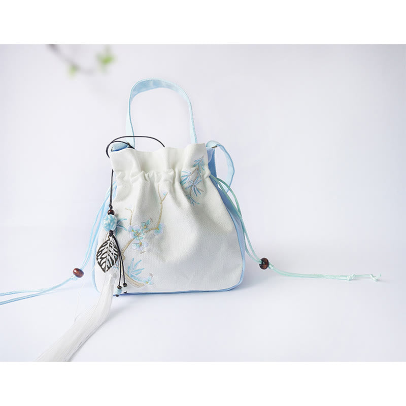 Borsa a tracolla in tela con fiori ricamati a mano con Buddha Stones