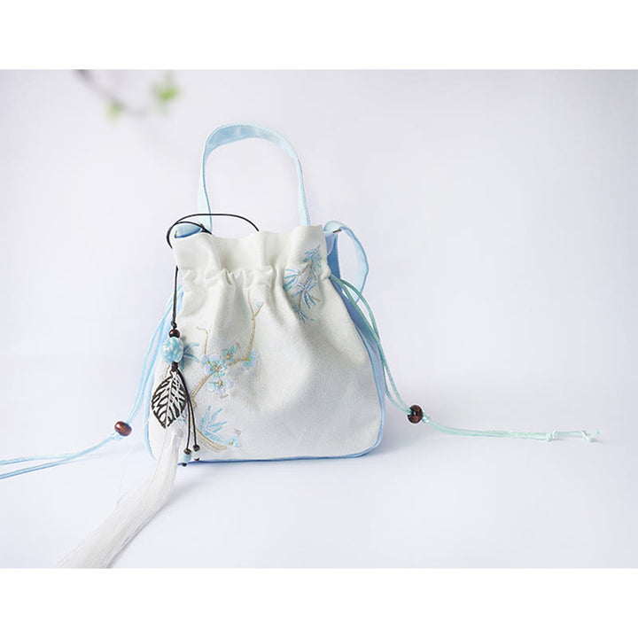 Borsa a tracolla in tela con fiori ricamati a mano con Buddha Stones