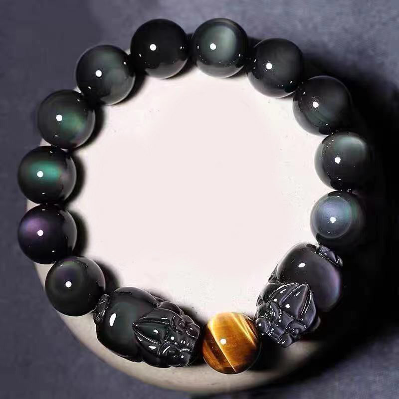 Braccialetto di guarigione in ossidiana arcobaleno PiXiu FengShui Buddha Stones