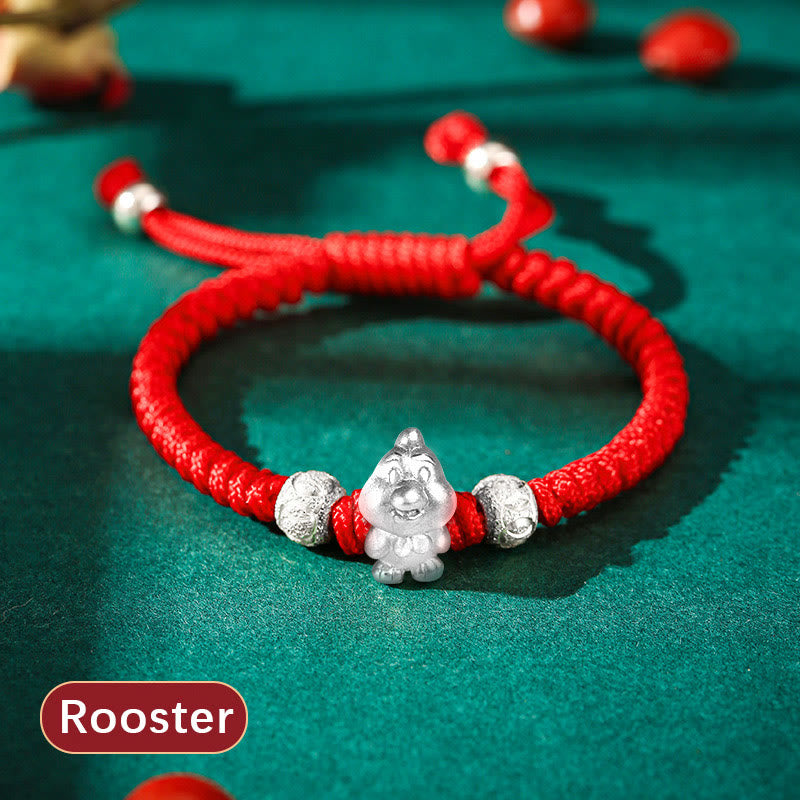 Braccialetto per bambini fatto a mano in corda rossa con Buddha Stones, in argento sterling 999, con zodiaco cinese