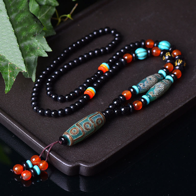 Buddha Stones Tibetano Nove Occhi Dzi Perline Drago Modello Om Mani Padme Hum Protezione Collana Pendente - Perlina Dzi a nove occhi (ricchezza♥protezione) - image 1