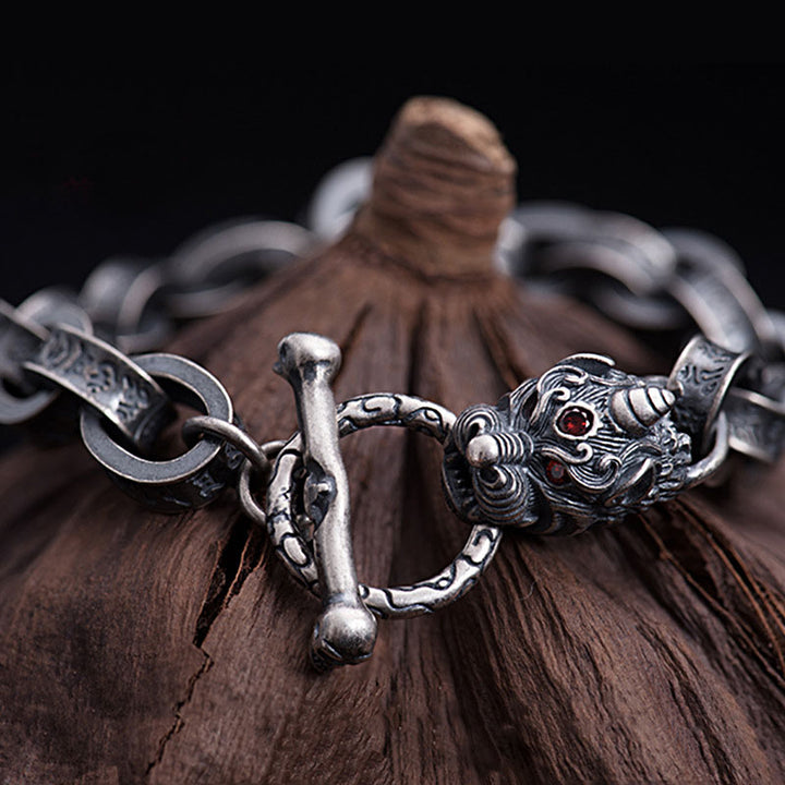 Buddha Stones 925 Sterling Silver Drago Kirin Om Mani Padme Hum Successo Forza Bracciale Bangle