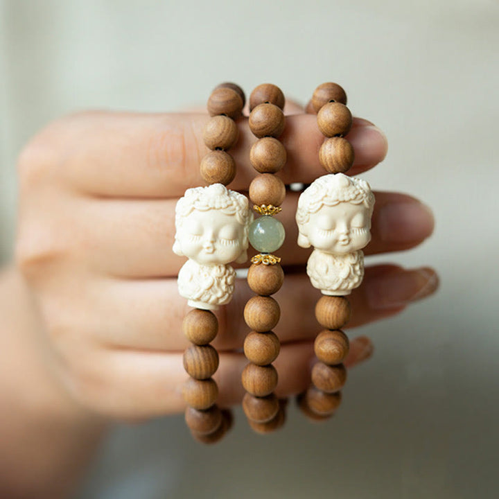 Braccialetto di protezione Buddha Stones Sandalo Hetian Jade Avorio Frutta Tara Verde