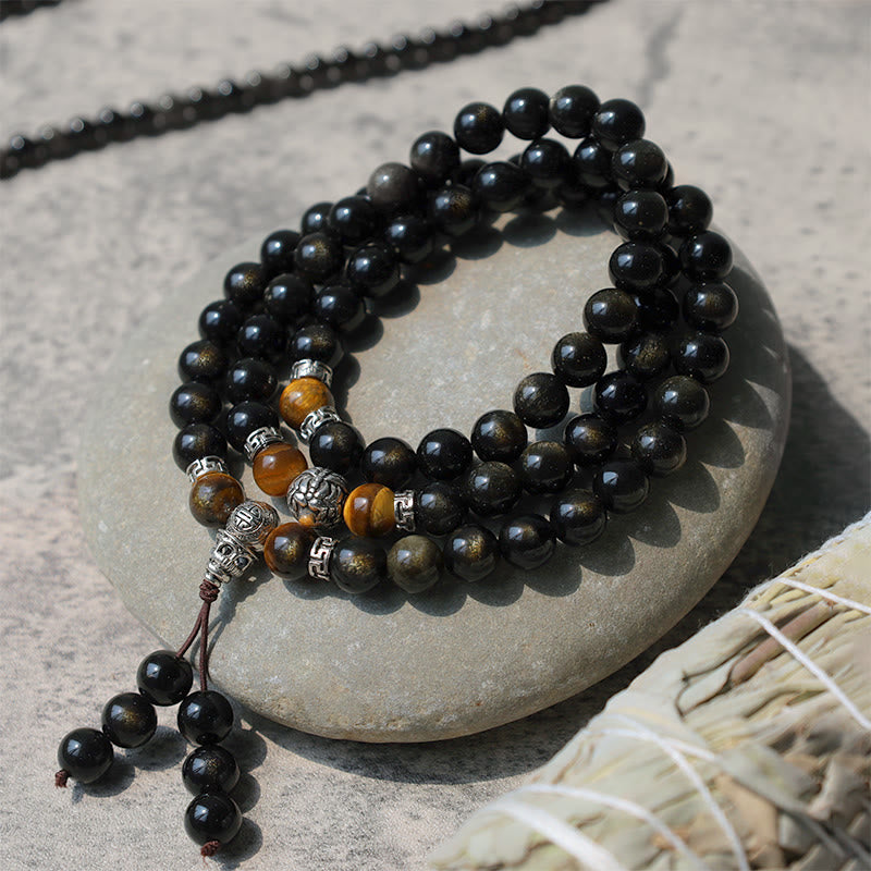 Collana con braccialetto energetico in ossidiana dorata