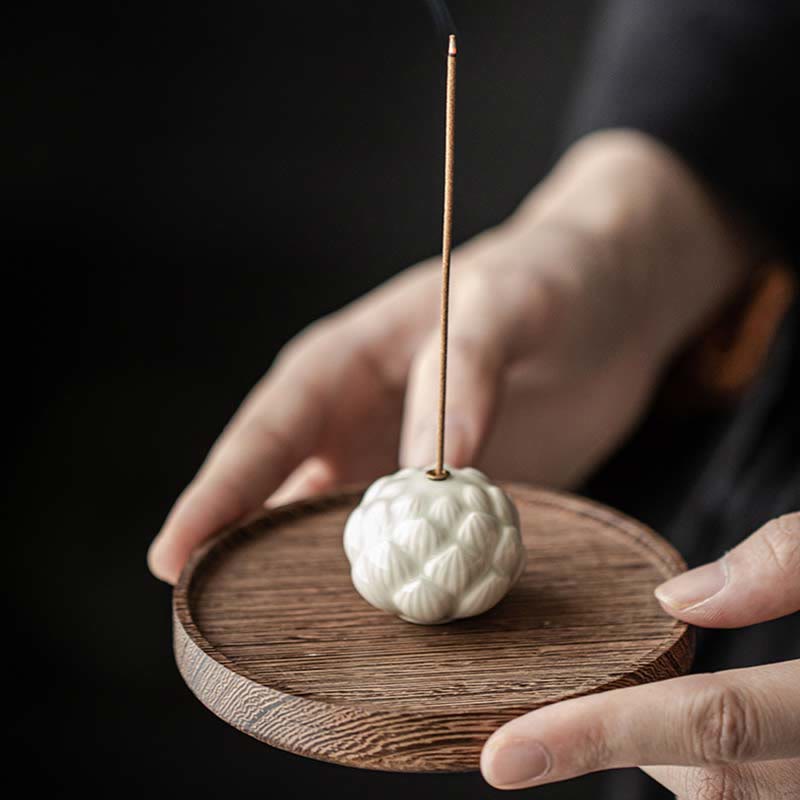 Buddha Stones Mini Fiore di Loto Meditazione Bastoncino di Ceramica Piccolo Bruciatore di Incenso Decorazione