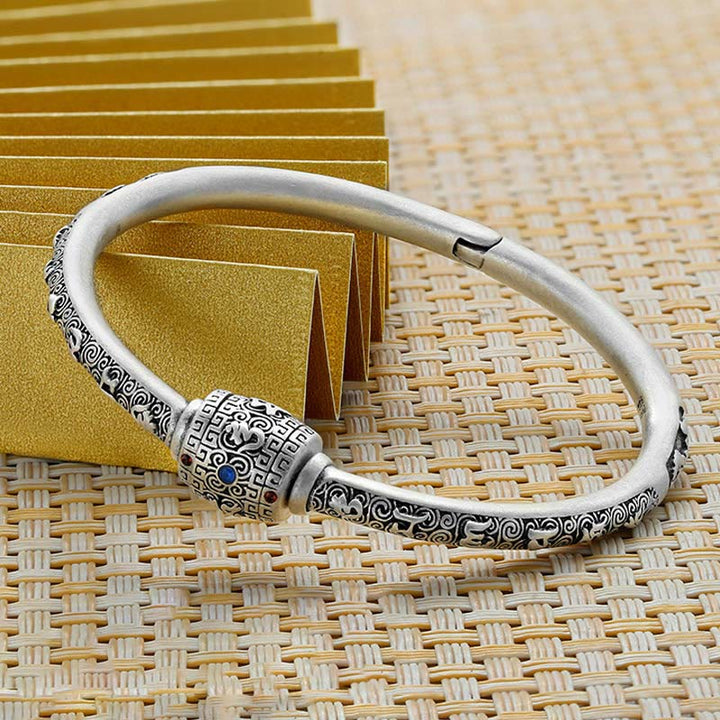 Buddha Stones 990 Sterling Silver Tibetano Auspicious Clouds Om Mani Padme Hum Braccialetto Creatività Inciso