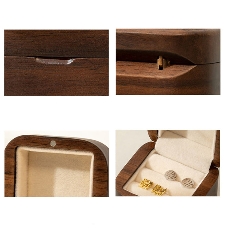 Scatola portaoggetti per gioielli in legno di noce nero fatto a mano retrò, scatola regalo in legno di foglia