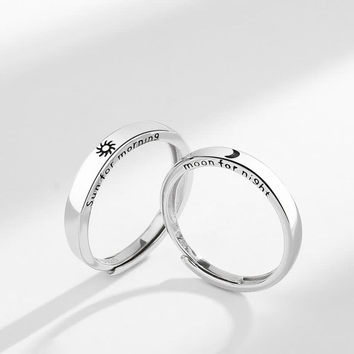 Anello regolabile per coppia con protezione sole e luna in argento sterling 925 Buddha Stones