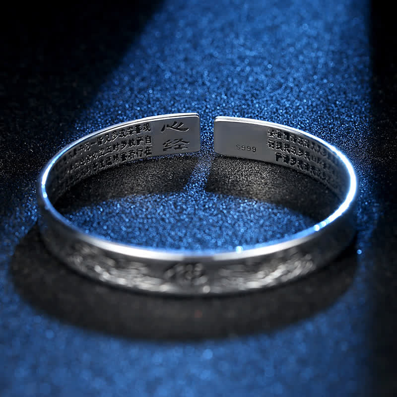 Braccialetto rigido in rame con polsino in stile Sutra del cuore, Mantra Lotus Peace
