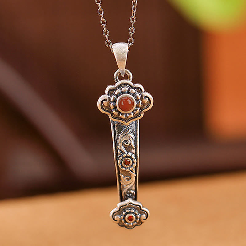 Buddha Stones Argento Sterling 925 Agata Rossa Giada Ciano Nuvole di Buon Auspicio Manico Ruyi Collana Pendente Benedizione