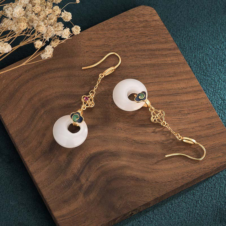 Orecchini pendenti di benedizione in giada bianca FengShui