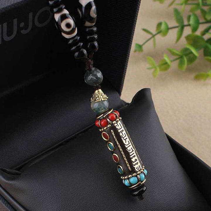Ciondolo per collana in legno di wenge con Buddha Stones tibetano Om Mani Padme Hum Dzi - image 10