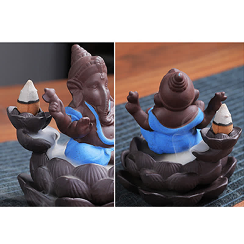 Ganesh Elephant Purple Clay Fontana antiriflusso con fumo Protezione Bruciatore di incenso