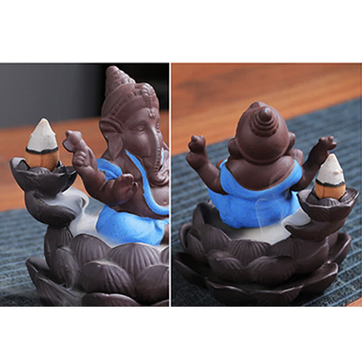 Ganesh Elephant Purple Clay Fontana antiriflusso con fumo Protezione Bruciatore di incenso