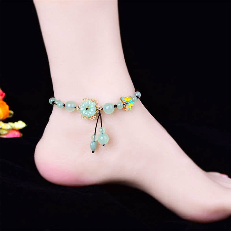 Buddha Stones Fiore Giada Farfalla Fortuna Abbondanza Charm Cavigliera