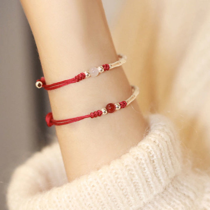 Braccialetto intrecciato con perline di protezione in argento sterling 925 Buddha Stones, agata bianca e agata rossa