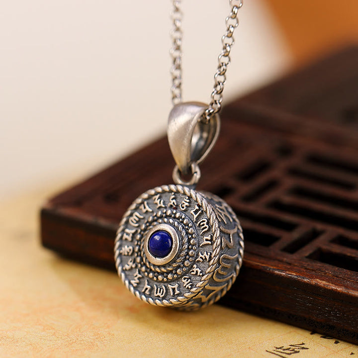 Buddha Stones 925 Sterling Silver Om Mani Padme Hum Lazurite Amore Pace Collana Pendente - image 3