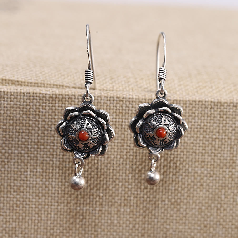 Buddha Stones 925 Sterling Silver Om Mani Padme Hum Lotus Peace Collana Ciondolo Orecchini - Orecchini - image 4