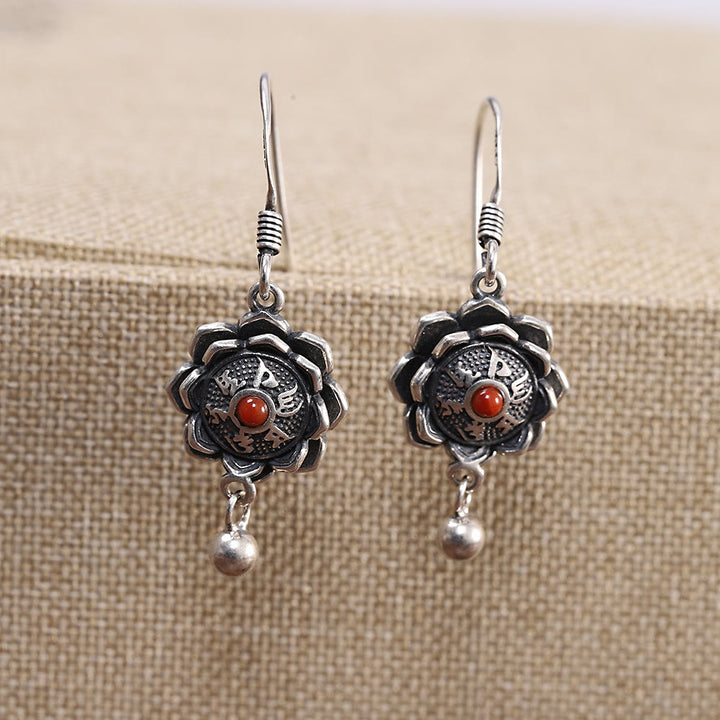Buddha Stones 925 Sterling Silver Om Mani Padme Hum Lotus Peace Collana Ciondolo Orecchini