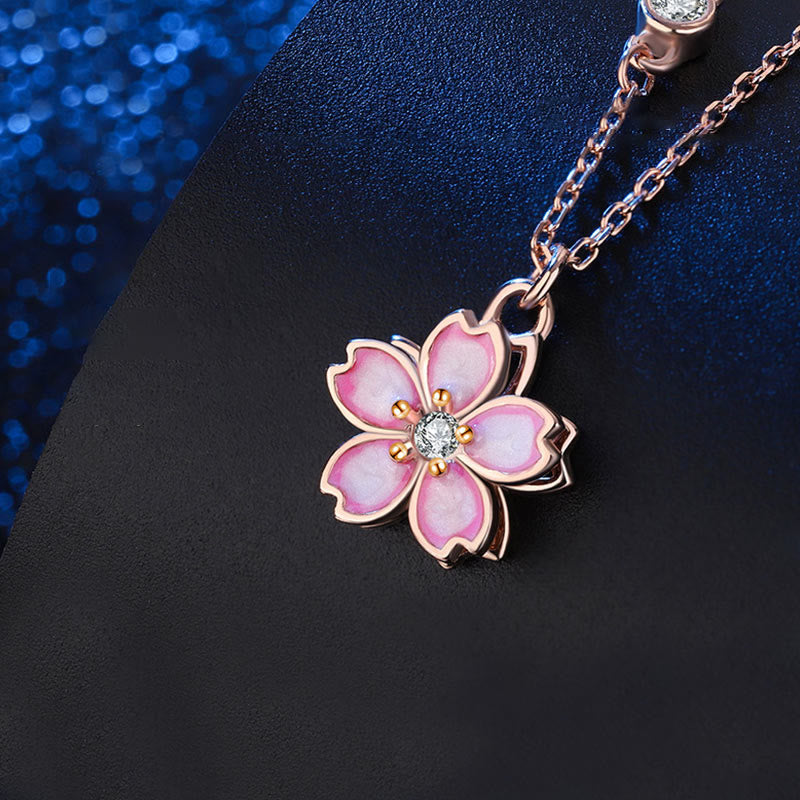 Collana con ciondolo a forma di fiore di ciliegio in argento sterling 925 con Buddha Stones e protezione girevole