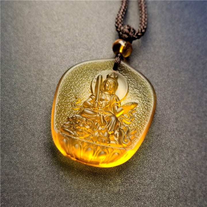 Buddha Stones Zodiaco cinese Buddha natale Benedizione Liuli Cristallo Compassione Collana Pendente - Coniglio-Manjushri Bodhisattva - image 5