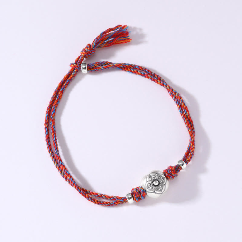 Bracciale intrecciato multicolore Buddha Stones in argento sterling 999 Persimmon Luck