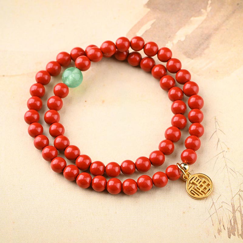 Buddha Stones Tibetano Cinabro Verde Aventurina Braccialetto Fortuna Collana
