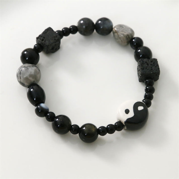 Braccialetto di protezione della fortuna Yin Yang con perline di diaspro Picasso in onice nero Buddha Stones - image 9