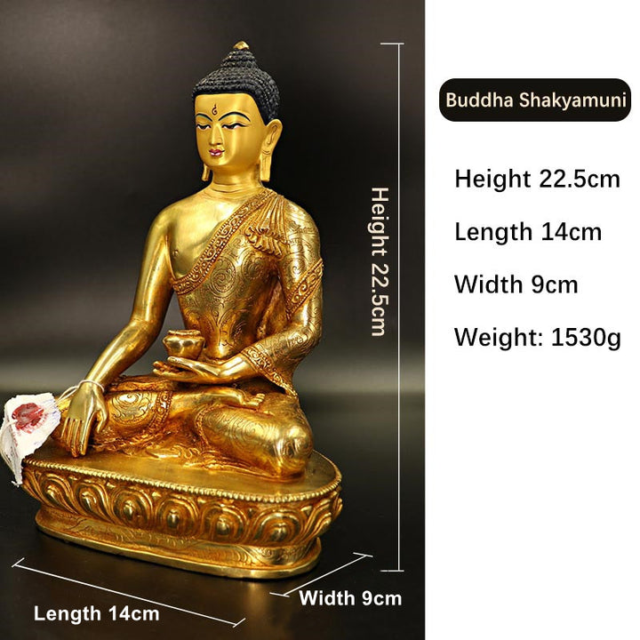 Statua di Buddha Shakyamuni Buddha della medicina Compassione in rame placcato oro Decorazione