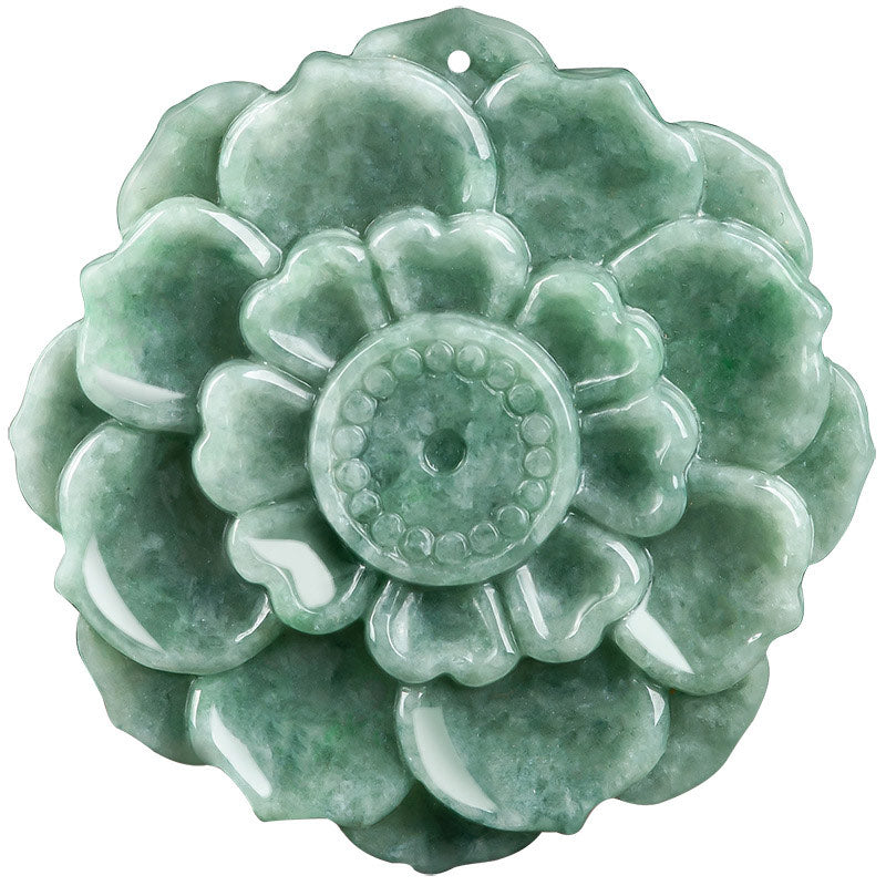 Collana con ciondolo in giada con motivo a loto Buddha Stones, motivo a loto, fortuna e prosperità