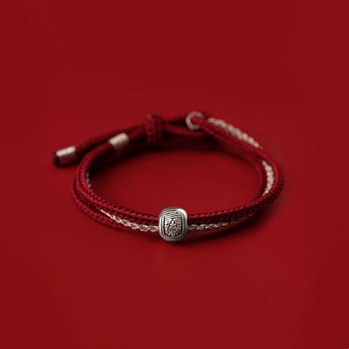 Braccialetto in corda con Buddha Stones in argento sterling 925 tibetano Zakiram, dea della ricchezza e della fortuna